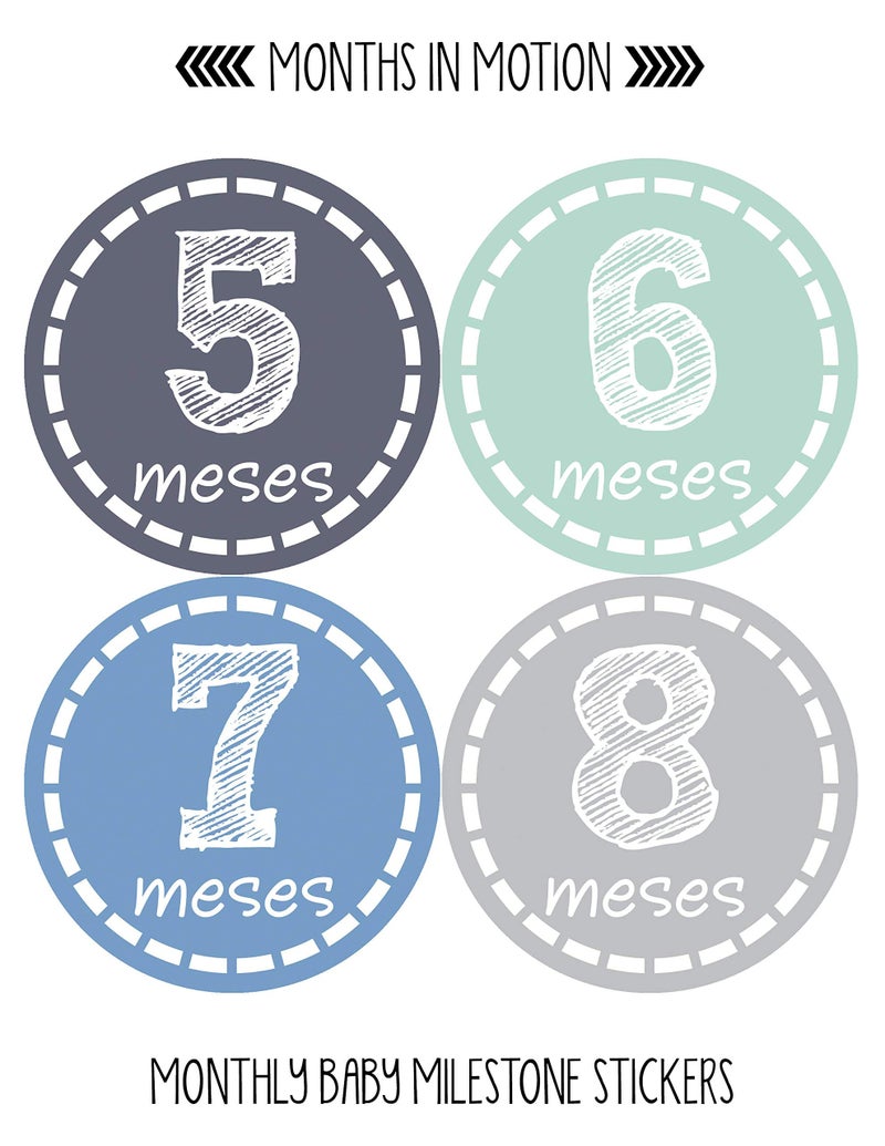 Months In Motion Spanish Espanol Monthly Baby Stickers - 12 Month Milestone Sticker for Newborn Babies - Shower Gift - Photo Keepsake - Image 3